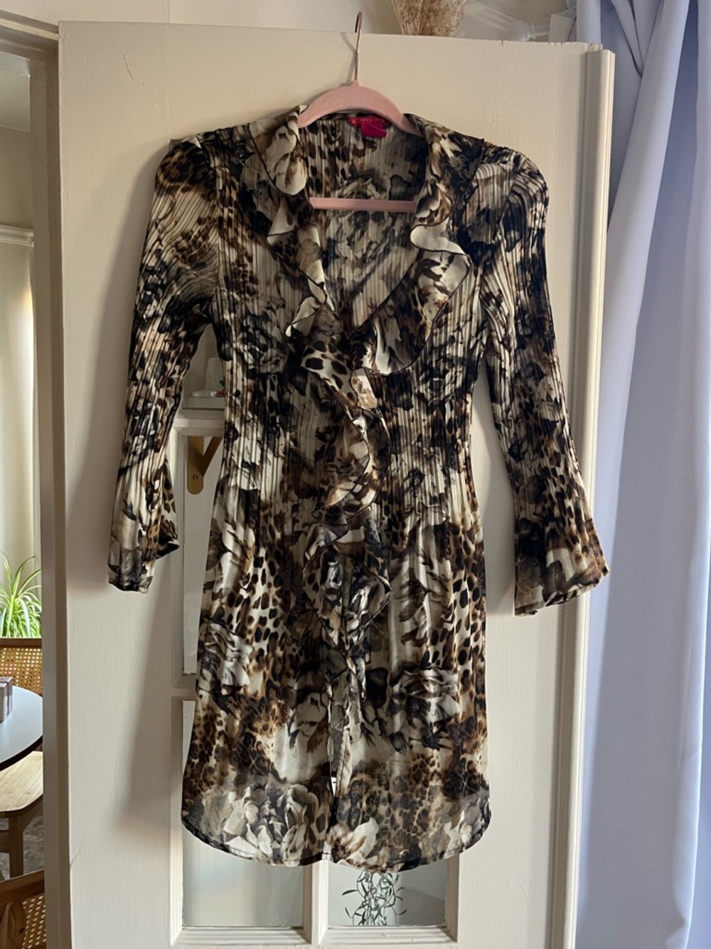 Sunny Leigh Sheer Animal-Print Pleated Tunic
